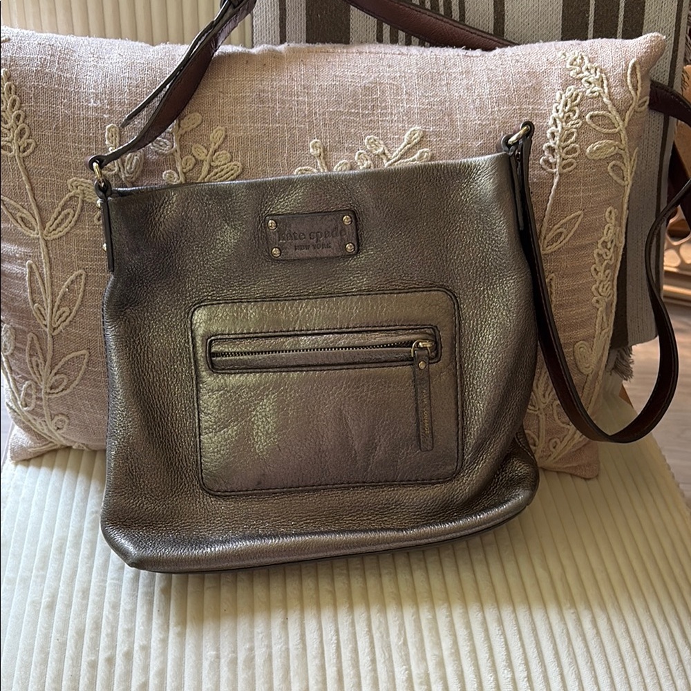 Kate Spade Silver 2 tone Shoulder Bag with Adjustable Strap
